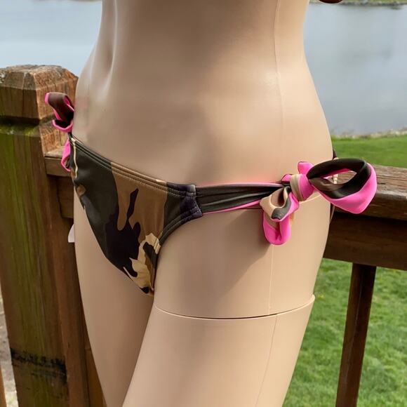 New Nicolita Women Green Camouflage Tie Sides Hipster Swim Bottom L - Picture 2 of 4